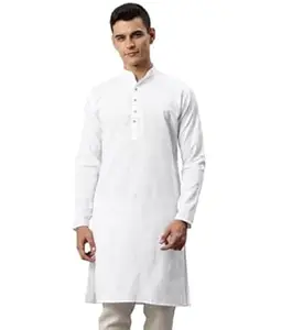 Majestic Man Men's Cotton Regular Fit Casual Mandarin Collar Ethnic Motifs Solid Long Kurta