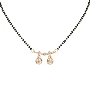 I Jewels Rose Gold Plated Traditional Single Line American Diamond Pendant with Black Bead Chain Mangalsutra for Women (D104)