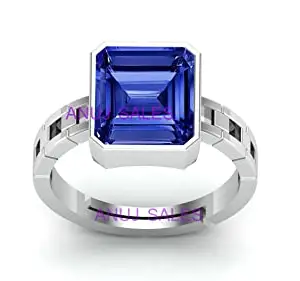 ANUJ SALES Unheated Untreatet 11.00 Ratti 10.00 Carat AAA+ Quality Natural Blue Sapphire Neelam Silver Plated Adjustable Gemstone Ring for Women's and Men's (Lab - Certified)