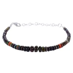Gems_Hub Black Ethiopian Opal Bracelet with Silver Clasp – 3-4mm Rondelle Beads – Smooth Cut – Healing, Fashion, Gift, Spiritual, Yoga|FIZA_LINK_00994