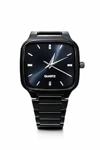 Modern Minimalist Square Dial Watch, Black Metal Finish, Alloy Steel Strap, Quartz Movement