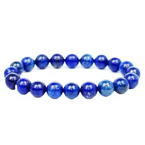 RRJEWELZ Unisex Bracelet 8mm Natural Gemstone Lapis Lazuli Round shape Smooth cut beads 7 inch stretchable bracelet for men & women. | STBR_04790