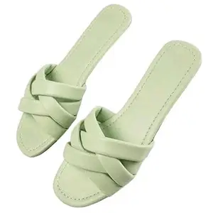 Women's Beautiful Design Slip-On TPR Sole Flats Slipper for Wedding Party & Festive (Green-6)