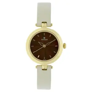 Titan Analog Watch For Women -NR2574YL01 brown dial, Genuine Leather, Off-White Strap