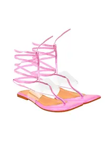 Shoetopia Stylish Strappy Tie Pink Flat Sandals For Women & Girls /UK4