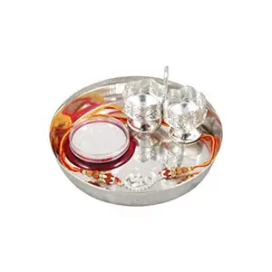 GoldGiftIdeas 999 Pure Silver Nakshi Rakhi for Brother with Silver Plated Pooja Thali (4 Inch)