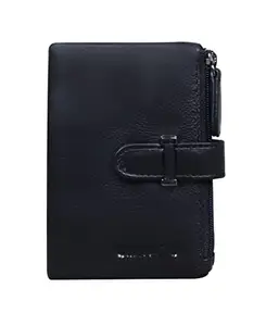 Calfnero Women's Genuine Leather Wallet-Long Purse Wallet with Multiple Card Slots, Zip Pocket and Note Compartment (Black)