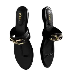 PEIRE Women's Slip-On Everyday T-Strap Flats - Faux Leather Black Flats with Stylish Design| Size - 11