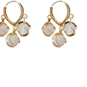 Karishma Kreations Valentine Gifting Love Trendy Cat's Eye Crystal Zircon Dangle Earrings buckle Gold Plated Ball Opal Jade Imitation Pearl Hoop Earrings