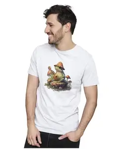 ALLEN BLACK Men's & Women's Regular Fit T-Shirt Hip Frog Playing Banjo Illustration 100% Cotton Unise T-Shirt White_BANJOFRG11-White 2XL Men Round_