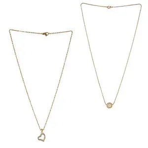 Gold Plated White American Diamond And One Love Heart Pendant With Satari Chain Combo Of 2 Necklace Golden Chain Pendant for Women and Girls(AB_0BJ White-Cross Heart0)