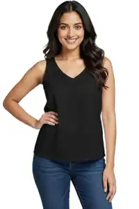 myplusfashion Women’s Solid Rayon Sleeveless V-Neck Top | Soft & Lightweight Regular Fit Casual Wear Top