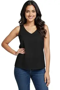 myplusfashion Women’s Solid Rayon Sleeveless V-Neck Top | Soft & Lightweight Regular Fit Casual Wear Top