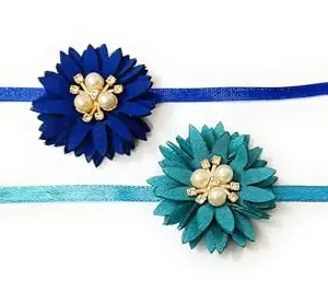 CRAnsh Creations;Crafted with Love Handmade Flower Floral bracelets with ribbon to tie for women girls for haldi mehndi baby shower wedding friendship day rakhi lumba Pack of 2 pc (Blue2)