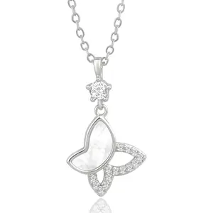 Peora Silver Plated Cubic Zirconia Studded Stylish Butterfly Shape Pendant Chain Necklace Fancy Fashion Jewellery for Women