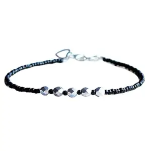 RRJEWELZ Silver Pyrite Rondelle Beaded Bracelet – Faceted & Smooth 4mm Multicolor Stones with Silver Lock – 7 Inch Adjustable link Bracelet for Men & Women|LCBR_RR_06117