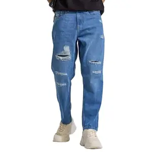 SNITCH Full Length Blue Distressed Baggy Fit Jeans
