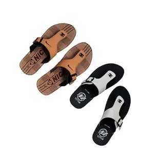 Mens Flip Flops Combo | Comfort Durable | Stylish & Long-lasting | Pack of 2 Flip Flop Slippers (Brown & Black, 8)