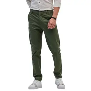 SNITCH Olive Solid Slim Fit Trousers
