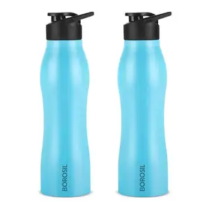 Borosil 950 ml Hydra 2pc Set of Grip Go Stainless Steel Water Bottle | BIS Approved, Made in India | Single Wall, Leakproof| Bottle for Office, School, College & Gym | 1 Year Warranty | Blue