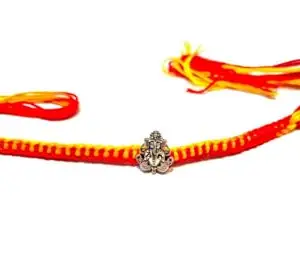 Ganesha Silver Plated Thread Bracelet for Brother | Handmade Festival Band with Spiritual Charm | Raksha Bandhan Gift for Men
