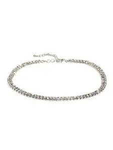 OOMPH Jewellery Silver Tone Delicate Stone Fashion Choker Necklace for Women & Girls