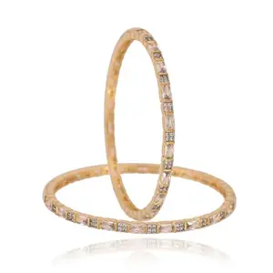 Ratnavali Jewels Gold Plated American Diamond White Sleek Stylish Chudi Bangles set for Women 2.6