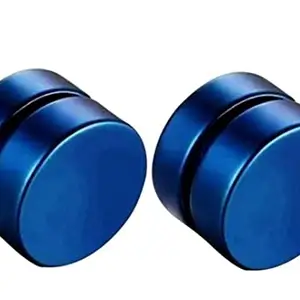 V FASHION JEWELLERY Stainless Steel Magnetic Earring Studs for Non Pierced Ears for Men Women Blue Color