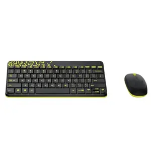 MK240 Nano Wireless USB Keyboard and Mouse Set, 12 Function Keys 2.4GHz Wireless, 1000DPI, Spill-Resistant Design, PC/Mac, Black/Chartreuse Yellow