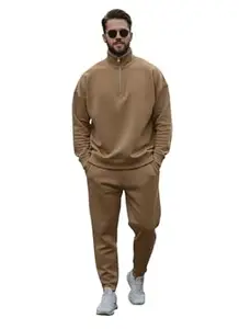 Mack Jonney Solid Half Zipper Track Suit for men | Co-ord Set | Warm Fleece Tracksuit Set | Full Sleeve Sweatshirt