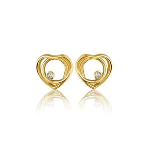 MINUTIAE Gold Plated Heart Shaped Designer Stud Earring Austrian Cubic Zirconium Fashion Earring for Girl & Women, Gold
