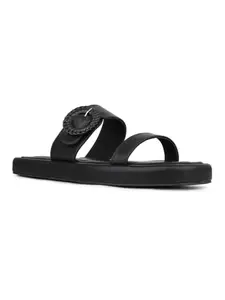 Inc.5 Womens Black Solid Open Toe Casual Slip-On Flats