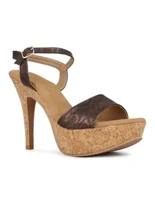 Inc.5 Womens Brown Party Wear Solid Round Toe Stiletto Heel Sandals