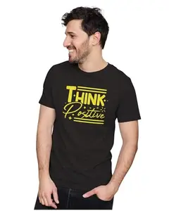 Men's & Women's Regular Fit T-Shirt Think Positive - Positive Affirmation 100% Cotton Unise T-Shirt Black; _THIPOS27-Black S Men Round_bz