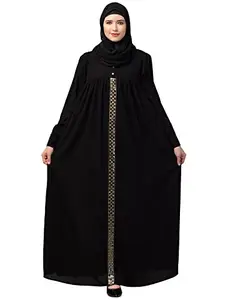Muslim Closet Loose Fit Umbrella Abaya Burqa Dress with Pleated Front Design, Lace Work, and Cuff Sleeves - Designer Burqa for Women and Girls