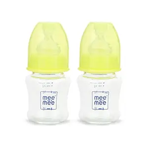 Mee Mee Premium Glass Feeding Bottle with Eazy-Flow Technology, Anti-Colic Valve,Anti Slip,BPA-Free Baby Feeding Bottle for Babies & Toddlers(Green, 50Ml,Pack of 2)