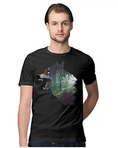 Men's Regular Fit T-Shirt Wolf Multiple Eposure Portrait 100% Cotton T-Shirt Black; _WLFMEXPOR-Black M Men Round_bz