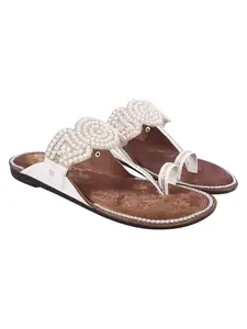 Shoetopia Traditional Kolhapuri White Flats For Women & Girls /EU37
