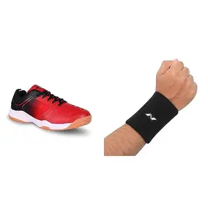 Nivia HY-Court 2.0 Badminton Shoe for Mens (Red/Black) Size - UK-9 Wrist Band WB01 (L, Black)
