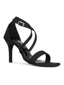 Inc.5 Womens Black Party Wear Solid Square Toe Stiletto Heel Sandals