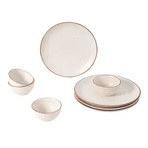 AAKRITI ART CREATIONS Aakriti Art Creations | Elysian White Dinner Plates & Bowls (8 Pieces, 4 Bowl & 4 Plates, Dishwasher & Microwave Safe) -Dinner Sets Ceramic Bowls Set Dinnerware Sets (P-10X10X1, B-4.2X4.2X2)