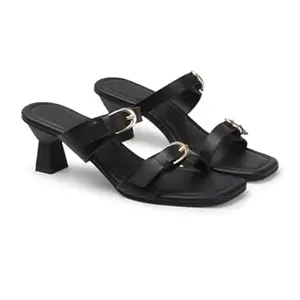 AUSTINE Women Stylish High Heels Sandals | Comfortable Block Heel Slip-On | Fashion Footwear for Women & Girls Black