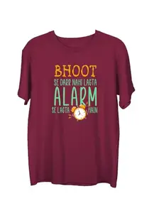 Wear Your Opinion Men's S to 5XL Premium Combed Cotton Printed Half Sleeve T-Shirt (Design: Bhoot Alarm,Maroon,X-Large)