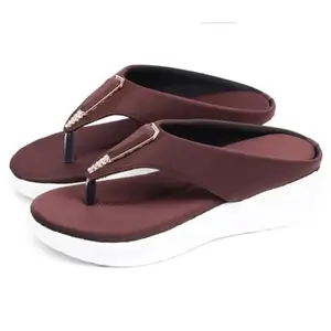 Maria Footwear Women's Stylish Floral Flip-Flops | Comfortable Slippers with Cusion soft botom Sole 5028 (Brown, UK Footwear Size System, Adult, Women, Numeric, Medium, 8)