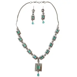 Exclusive & Exquisite AD Stone Necklace With Earrings | AD Stone Jewellery For Women | Women Jewellery | Wedding Jewellery | Ad Necklace (Mint Green)