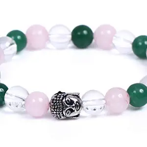 REBUY Rose Quartz With Green Jade & Clear Quartz Bracelet Natural Crystal Healing Gemstone Bracelet for Men & Women, Color Multi, Bead Size 8 mm