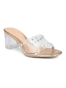 Inc.5 Women Rose Gold Transparent Embellished Party Block Heel