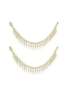 Karatcart Gold Plated Kundan & Pearls Studded Anklets