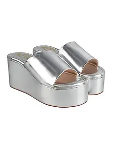 Stylestry Fashionable Silver Platform Heels For Women & Girls /UK4