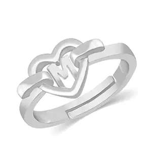 Kanak Jewels Valentine American diamond Adjustable Alphabet M I Love You Heart Initial Letter Name girlfriend King Queen Gf BF lovers ladies propose AD Finger Rings for girls women Couple Brass Silver Ring